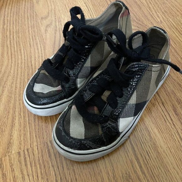BURBERRY Kids canvas plaid brown lace up sneakers size US 11 EU 28 - Picture 8 of 9